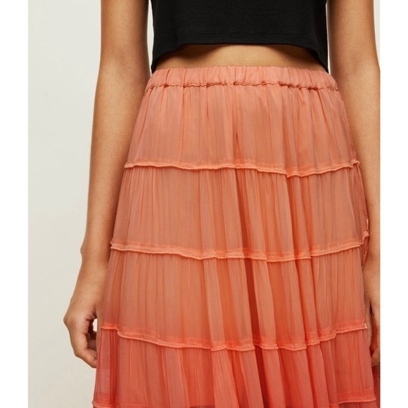 *NWT ALLSAINTS Sunset Ombré Colorblock Striped Crepe Tiered Ruffle Midi Skirt 6 - Picture 9 of 11
